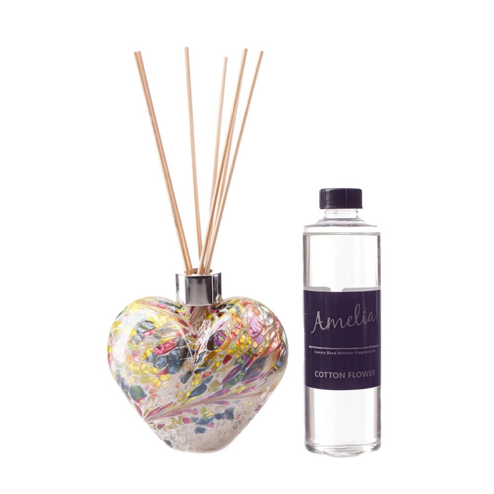 Amelia Art Glass White & Multi-Coloured. Heart Reed Diffuser Gift Set  £35.99